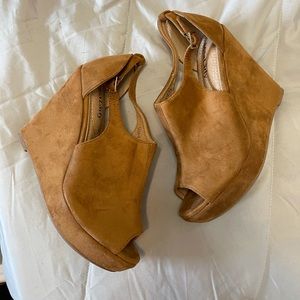 Tan bootie sandal wedges